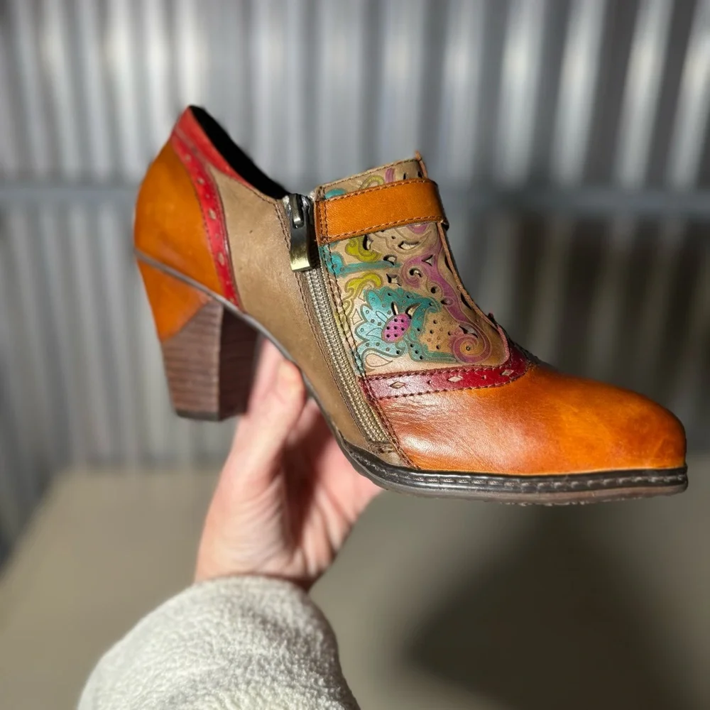 L'Artiste Spring Step 8.5 / 39 Leather Heels, New Without Box, Boho, French - Picture 10 of 11